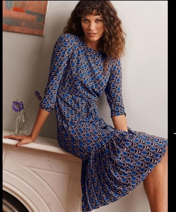 Thumbnail: Boden Casey Pleated Dark Navy Midi Dress, Buckle Size Uk 12 Brand New W0663 D22