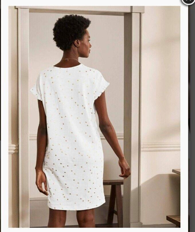 Thumbnail: Boden Faye Jersey T-Shirt Dress White Gold Metallic Dots J0900 UK 8R Brand New 