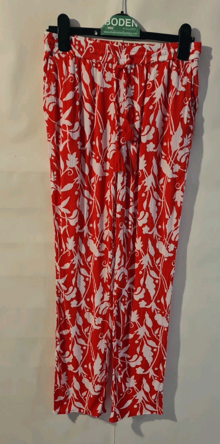 Boden Lagenlook Red Floral Crinkle Pull On Trousers UK 8L Brand New SAMPLE T36