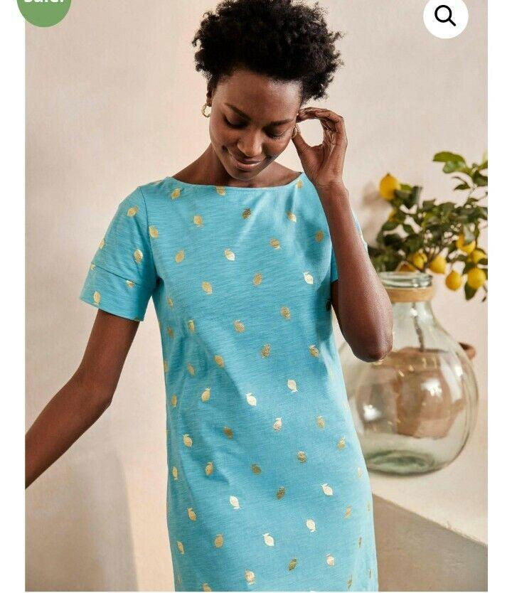 Thumbnail: Boden Darcey Jersey Tunic Dress Aqua Citrus Foil Uk 10R Brand New J0805 D22