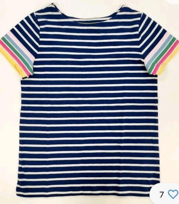 Mini Boden Short-Sleeved Breton Age 4-5 Yrs Navy Multi Stripe T-Shirt Top New
