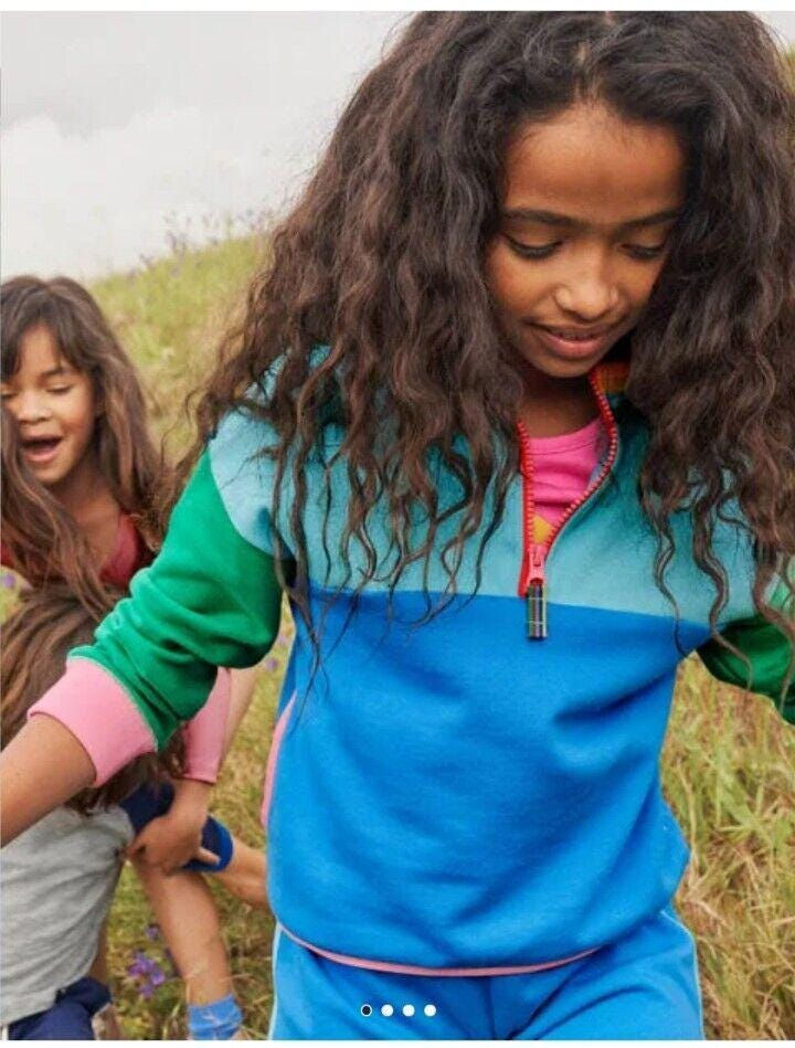 Mini Boden Girls Colourblock Half-Zip Top Aqua Blue Age 11-12 Years Brand New
