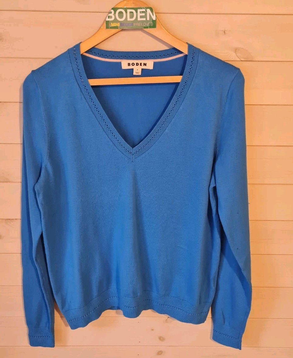 Boden Catriona Cotton V-Neck Jumper Blue K0831 Size M Preloved A6