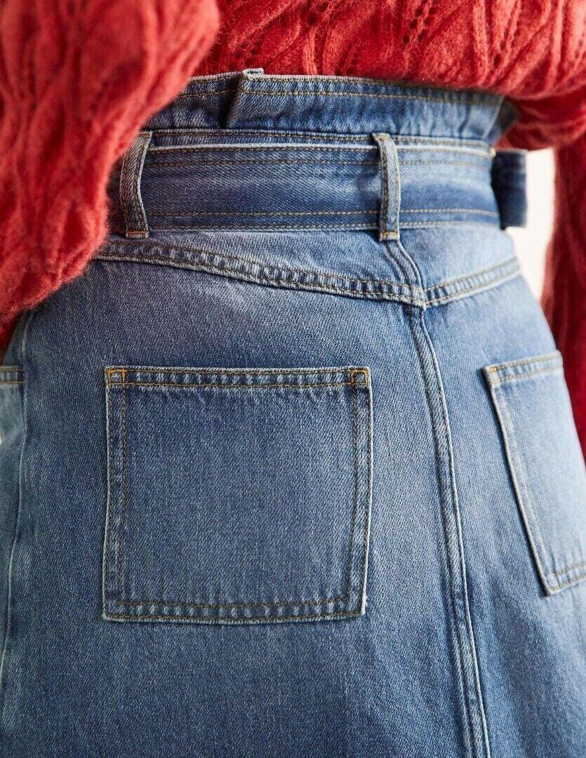 Thumbnail: BODEN Denim Paperbag Tie Mini Skirt UK 12P Belted Utility Pockets VGC R0077 S2