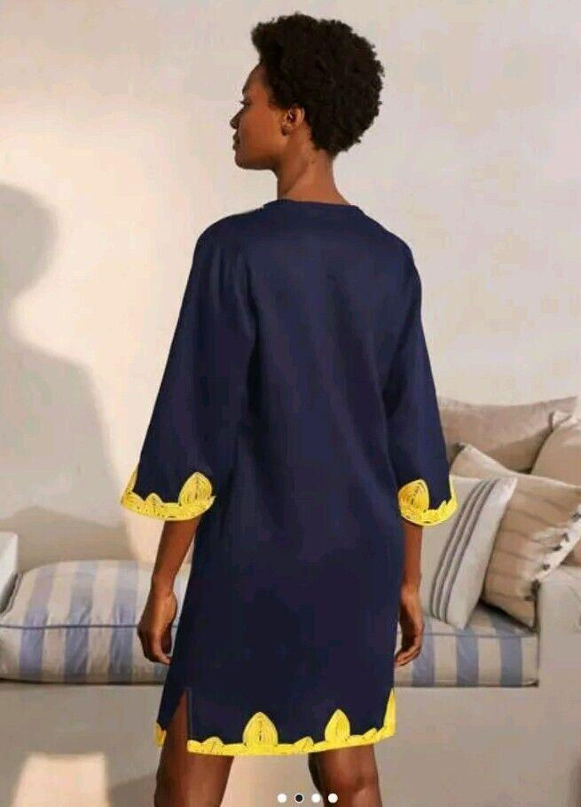 Thumbnail: Boden Bella Embroidered Linen Dress NavyDaffodil Uk 6L Brand New Sample D40