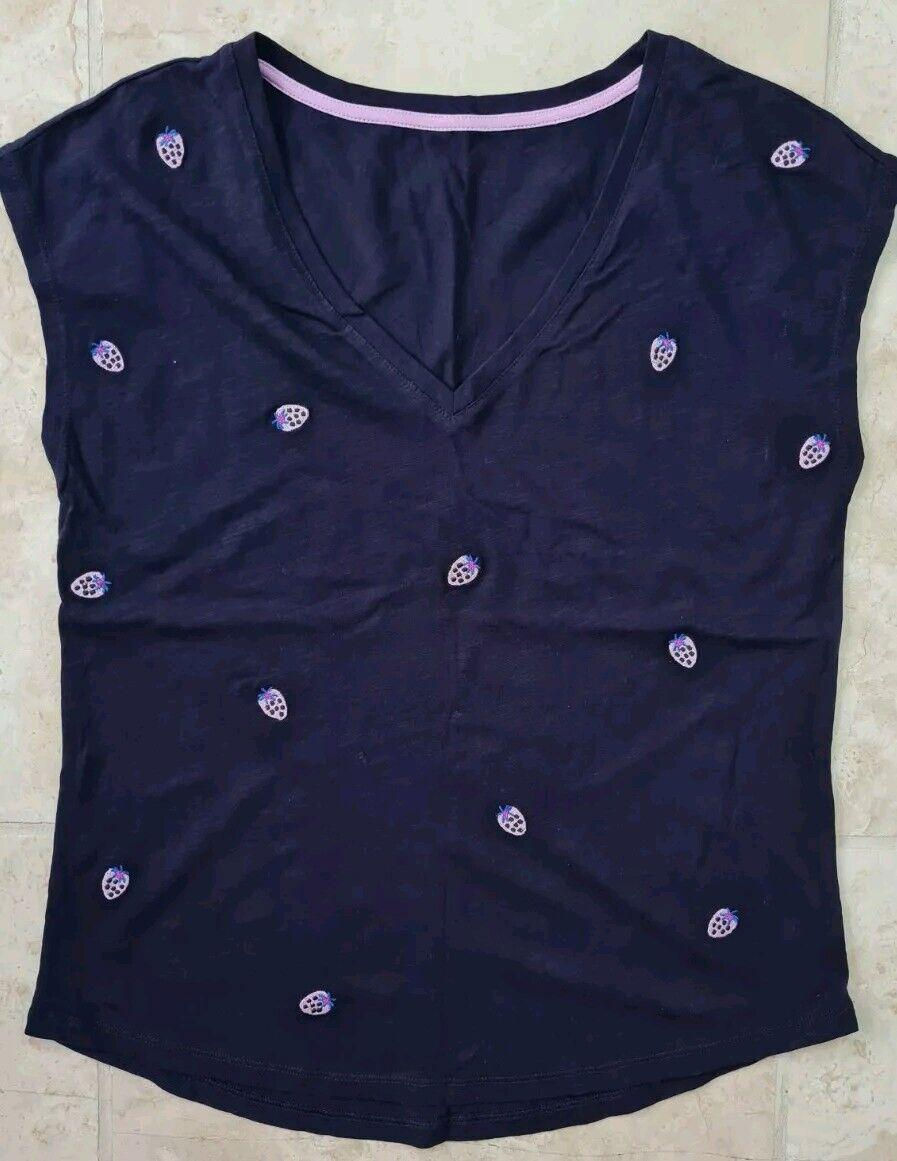 Boden Jersey Embroidery V Neck Navy Tee Size XS Brand New Sample T26
