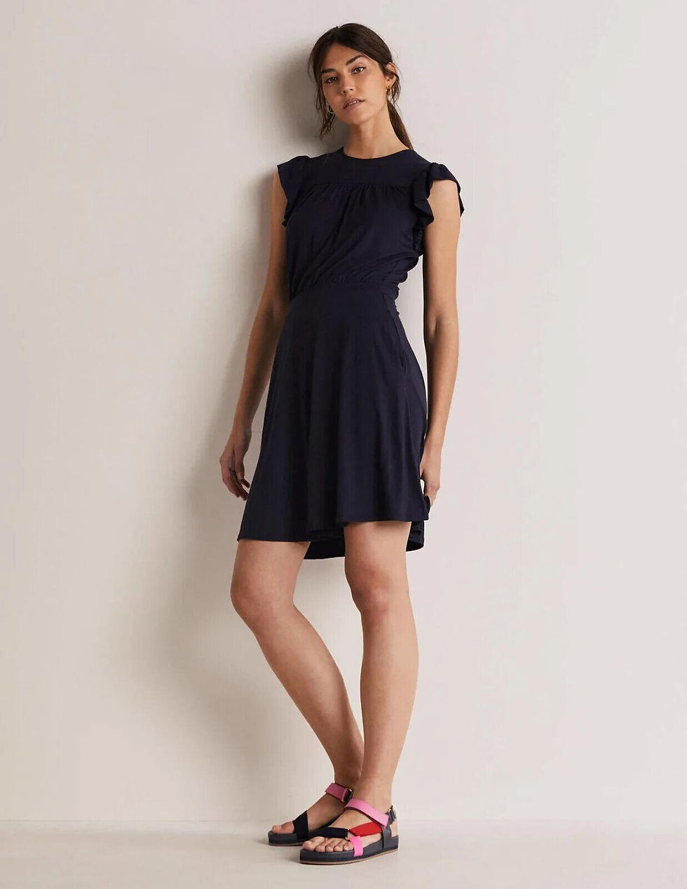 Thumbnail: Boden Ruffle Printed Mini Dress Navy Size Uk 10R Brand New D0325 D18