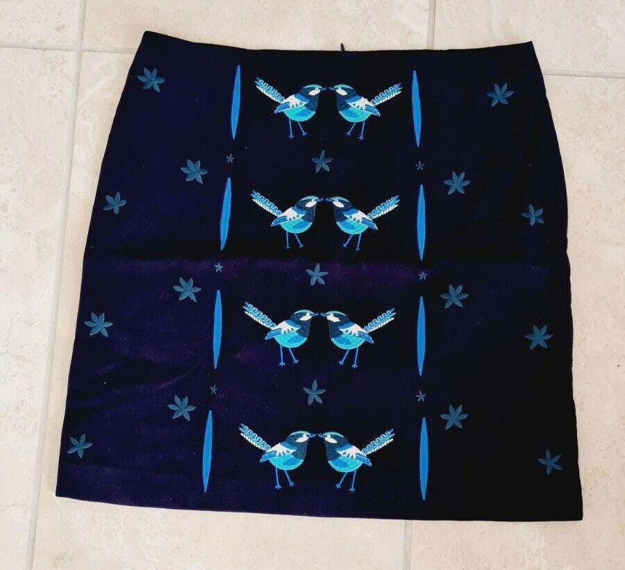 Thumbnail: Boden Fun Bird Embroidery VELVET Stretch Cotton Skirt Navy UK 8 NEW T0224 S2