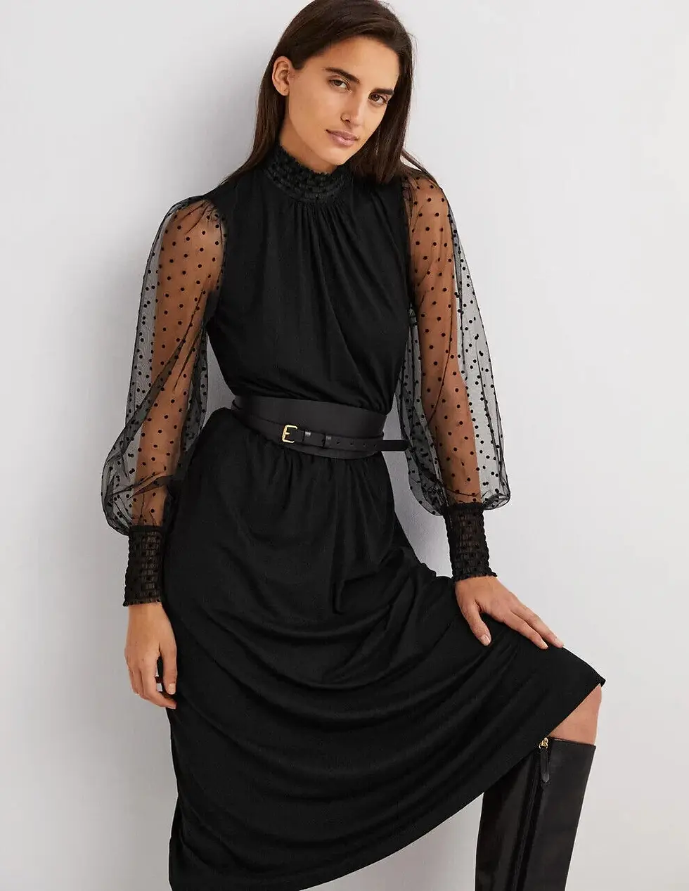 Thumbnail: BODEN Tulle Sleeve Midi Party Dress Black RRP £130 UK 14P D0360 BRAND NEW D45