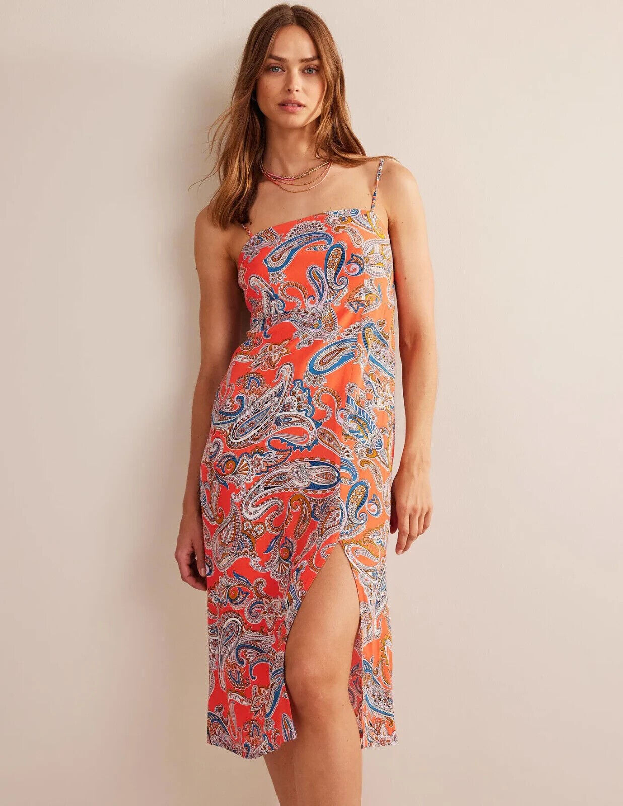 BODEN Column Cami Midi Dress Orange Paradise Pop D0706 RRP £95 UK 10R NEW D51