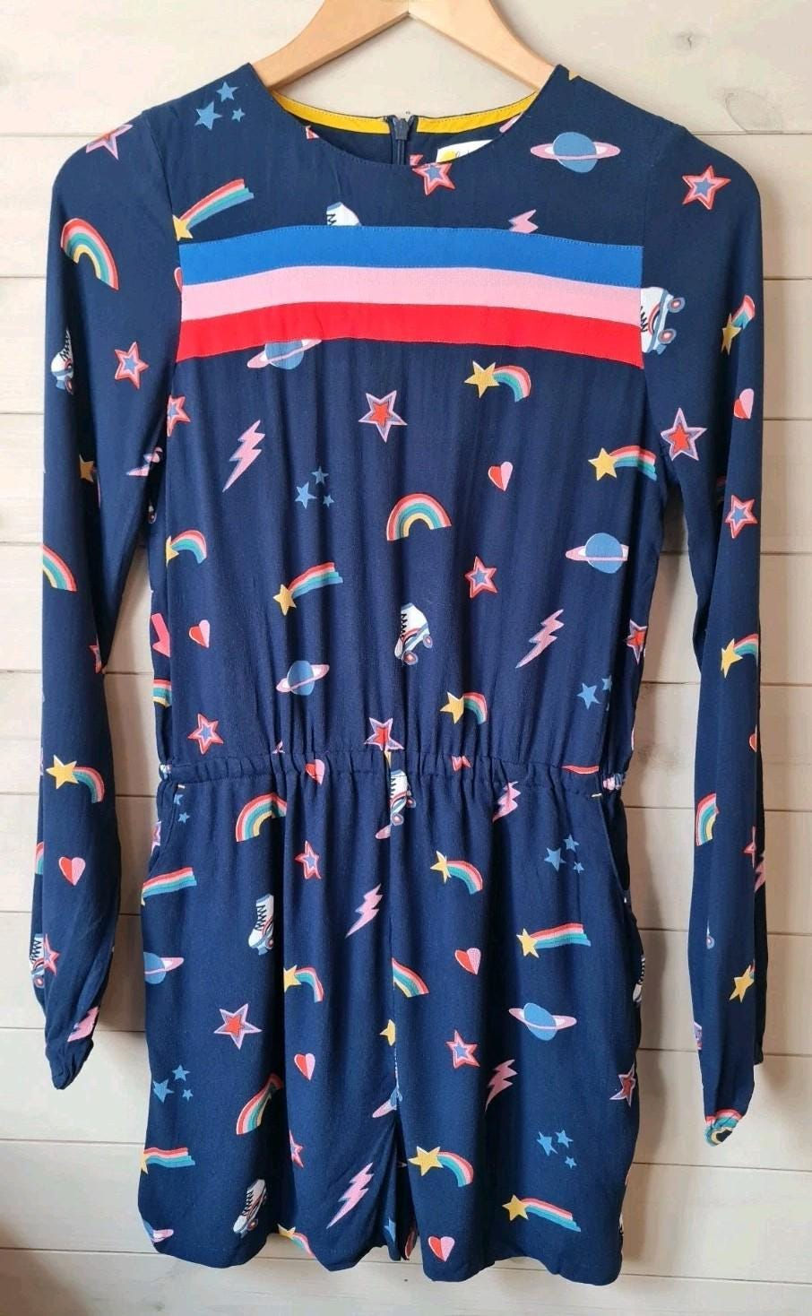 Mini Boden All In One Shorts Playsuit Navy Rainbow Age 13-14 Years Brand New G3