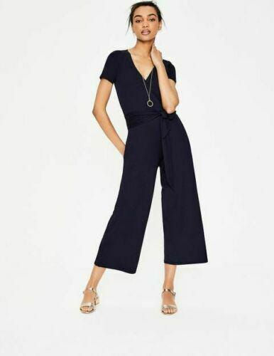 Boden Ladies Ellen Jersey Wrap Jumpsuit Black J0209 Size Uk 16R Brand New P2