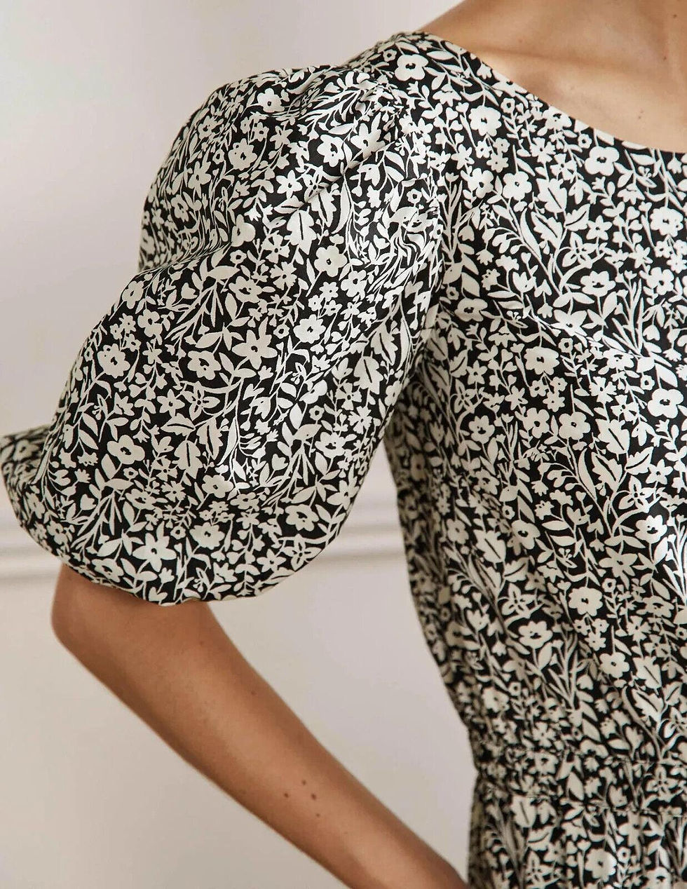 Thumbnail: Boden Back Detail Jumpsuit Black Wildflower Sprig D0159 Size Uk 16T Brand New P3