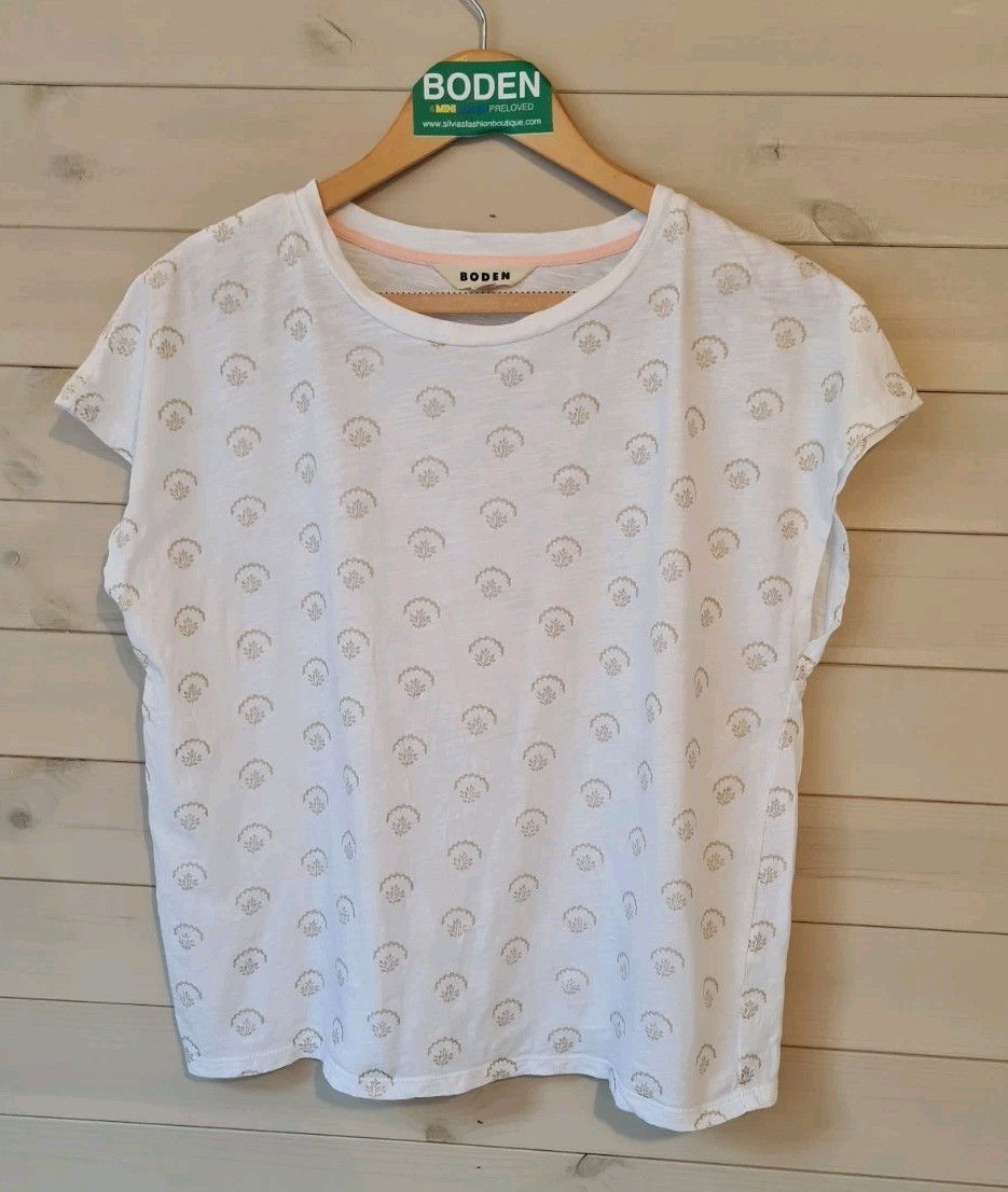 BODEN Louisa Printed Slub T-Shirt Ivory Size M Preloved A3 A5