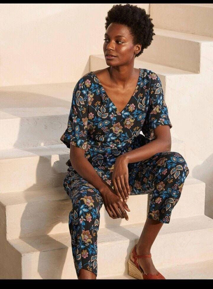Thumbnail: Boden Alice Wrap Jumpsuit Black Summery Chintz Brand New T0771 Size Uk 12R P2