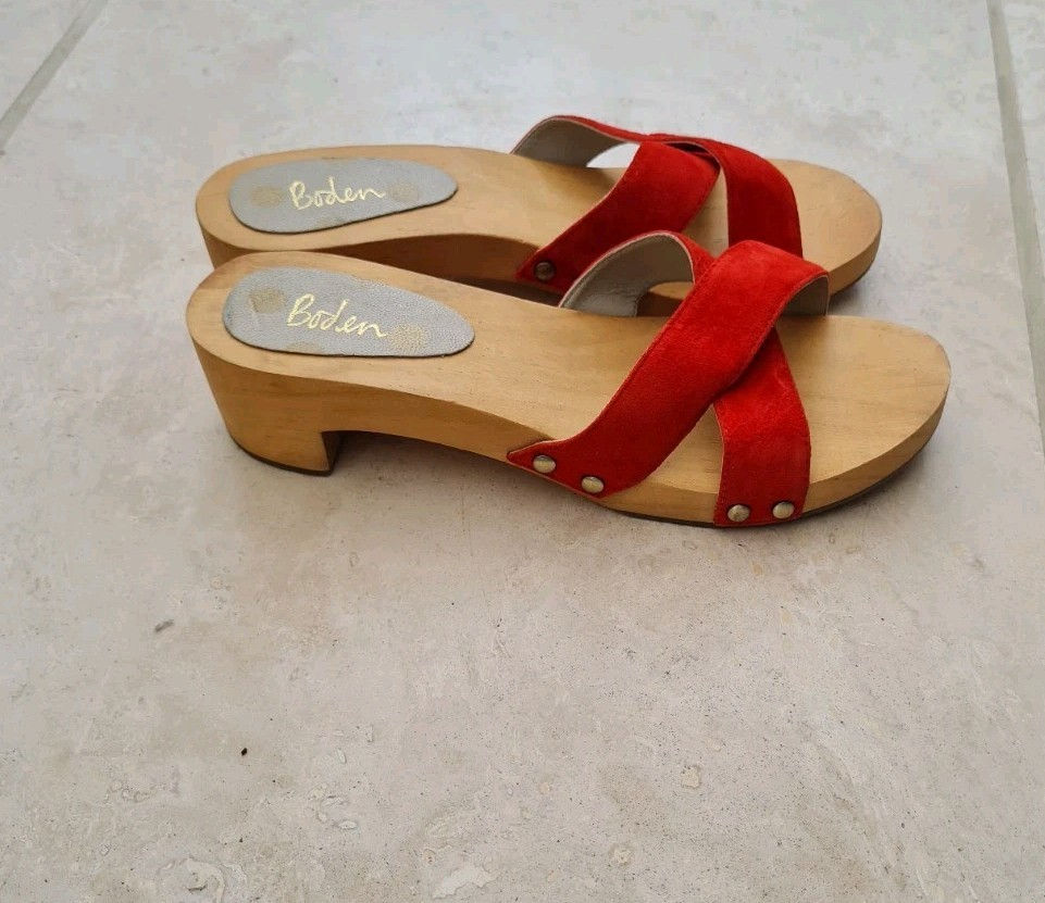 Thumbnail: Boden Orella Suede Wooden Clog Slide On Sandals Size 37/4 Brand New  H9