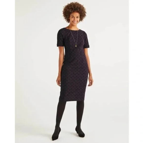 BODEN Talia Textured Dress SIZE UK 10L Pencil Short Sleeve W0472 VGC D12