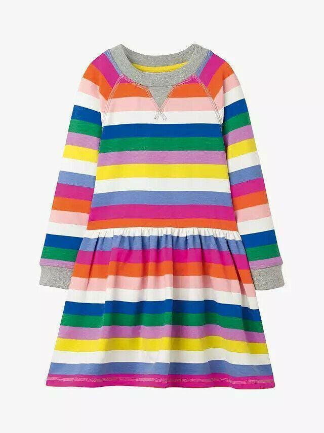 Mini Boden Girls Jersey Long Sleeve Dress Pocket Multi Stripe Brand New AGE 2-3