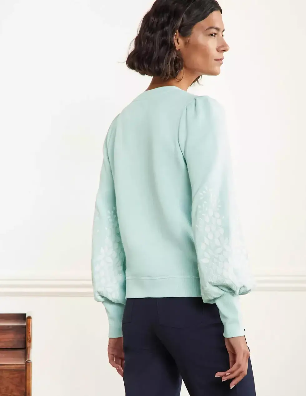 Thumbnail: BODEN Embroidered Blouson Sweatshirt Dawn Sky Ivory RRP£70 UK 10 PERFECT J1