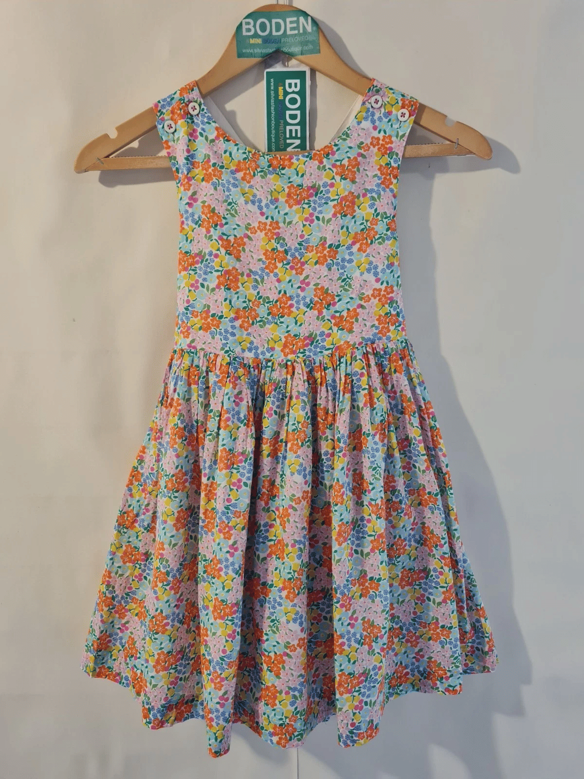 Mini Boden Girls Cross Back Dress Multi Floral Age 7-8 Years Brand New G15