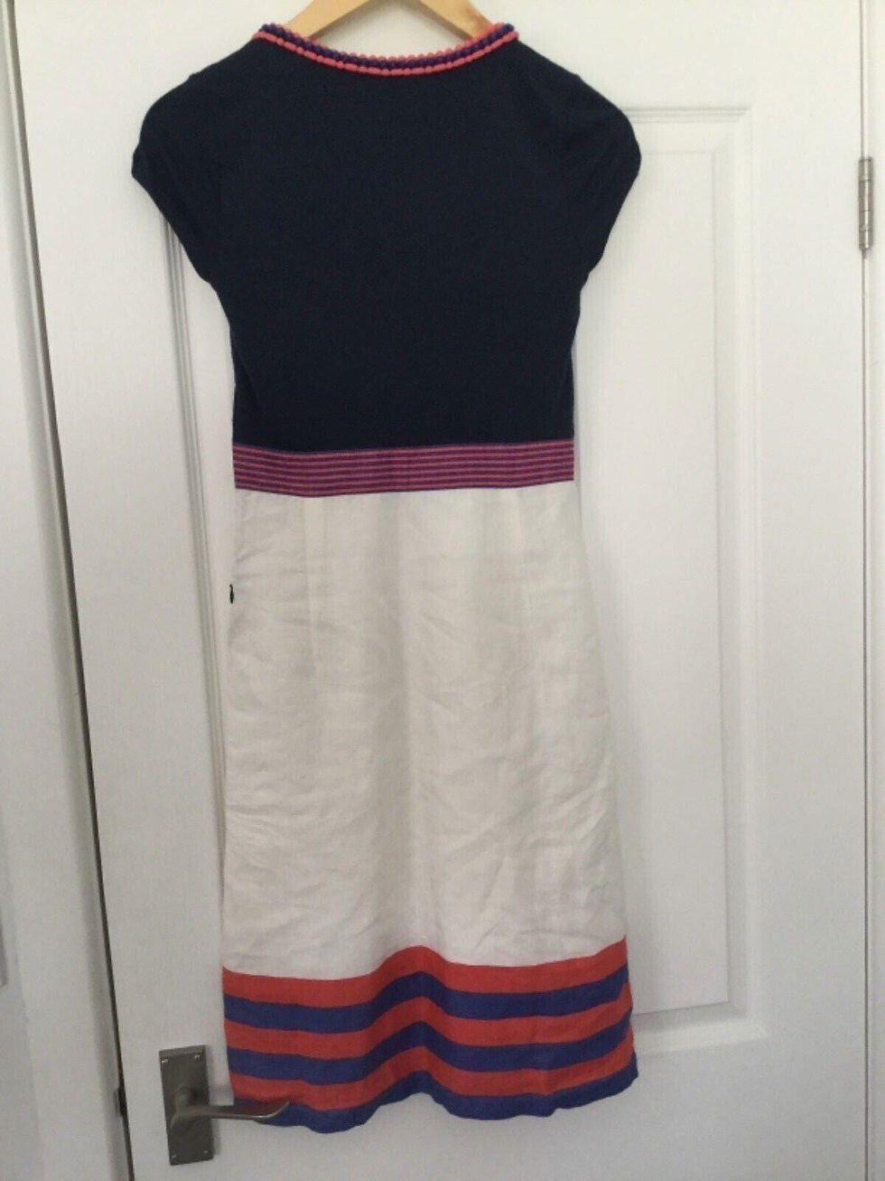 Thumbnail: Boden Ladies Blue Striped Short Sleeve Linen Midi Dress Size Uk 6P Vgc D24