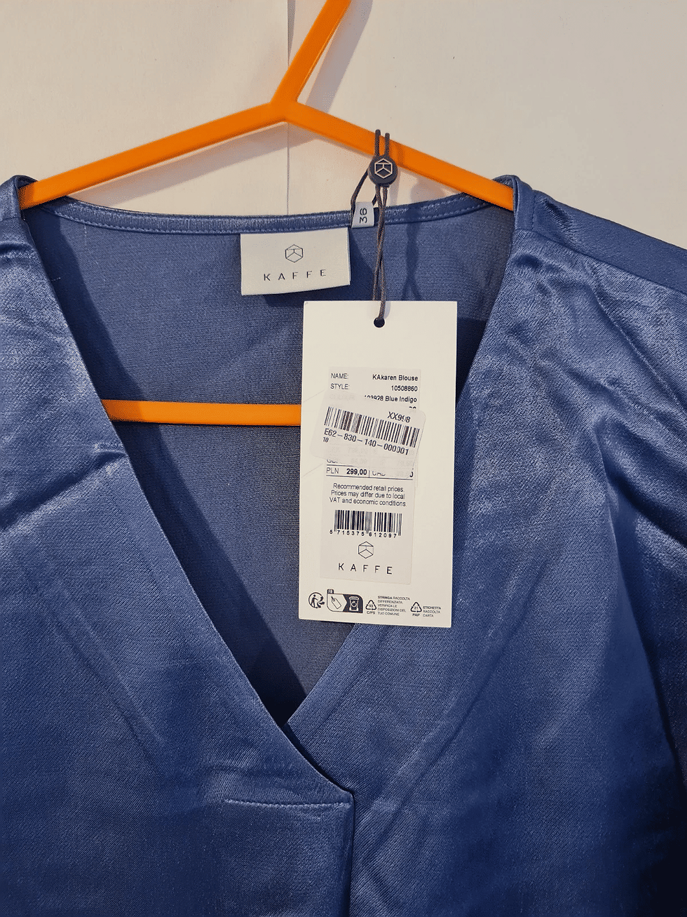 Thumbnail: KAFFE Ladies Karen Satin Blouse Blue Indigo Size UK 10 Brand New