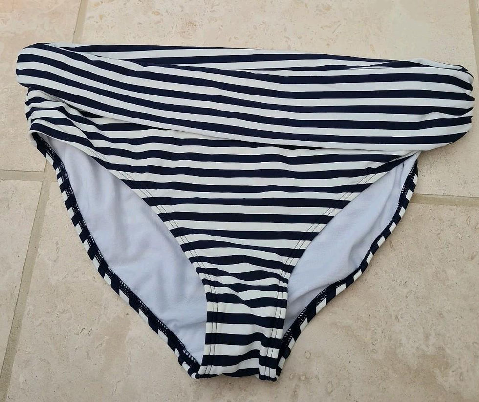 Thumbnail: Boden Eze Cuffed Bikini Bottoms Navy Stripes S0059 Size Uk 16 Brand New B1