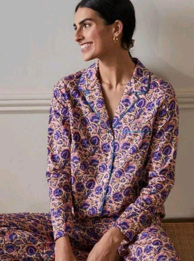 Boden Ladies Long Sleeve Pyjama Shirt Floral Size Uk 8R Brand New Sample T12