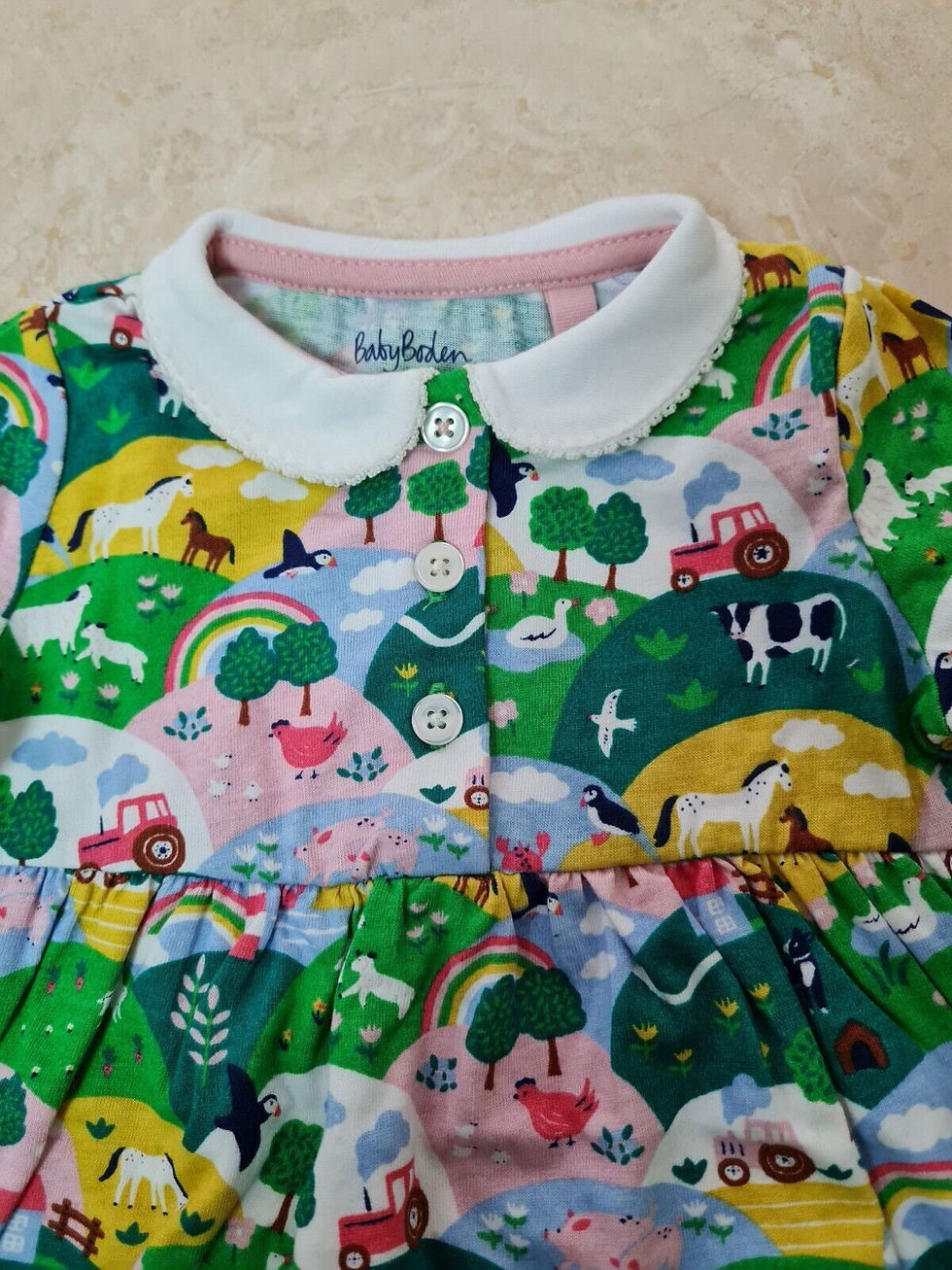 Thumbnail: MINI Boden BABY Long Sleeve Jersey Collared Dress Multi Coastal Farm brand new