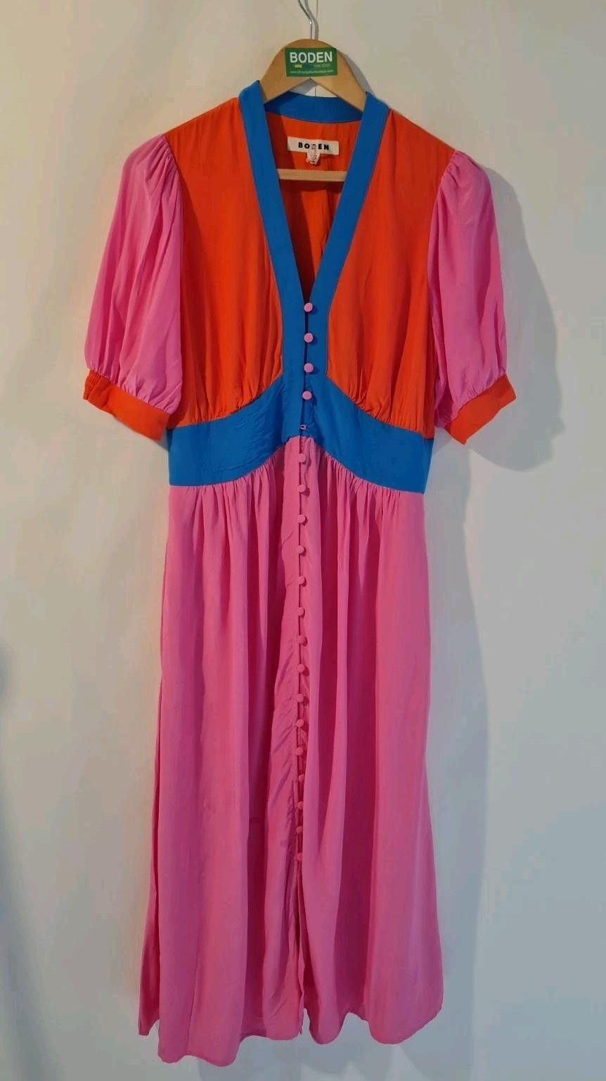 Thumbnail: Boden Elsa Midi Tea Dress Sangria Sunset Colorblock RRP£240 D0916 UK 6R New A12