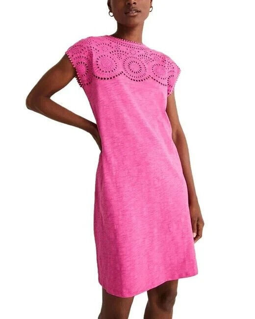 BODEN Cutwork Jersey T-Shirt Dress PINK RRP £70 BRAND NEW D0155 SIZE UK 8L D13