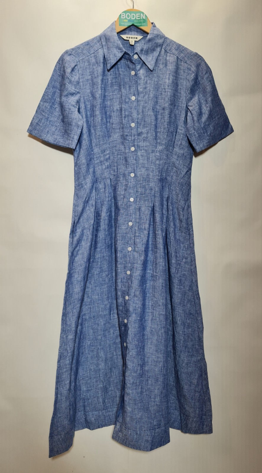 BODEN Louise Linen Midi Shirt Dress Blue RRP £135 D0891 Size UK 6R Brand New A10
