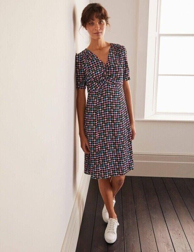 Thumbnail: Boden Jemima Puff Sleeve Dress, French Navy W0621 UK 12R PRELOVED D9
