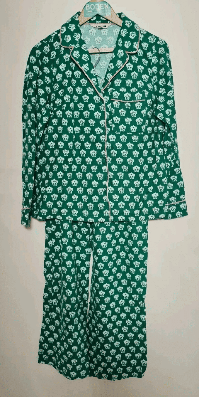 Thumbnail: Boden Cosy checked Warm Pyjamas SET Green Size UK 10 Preloved A25