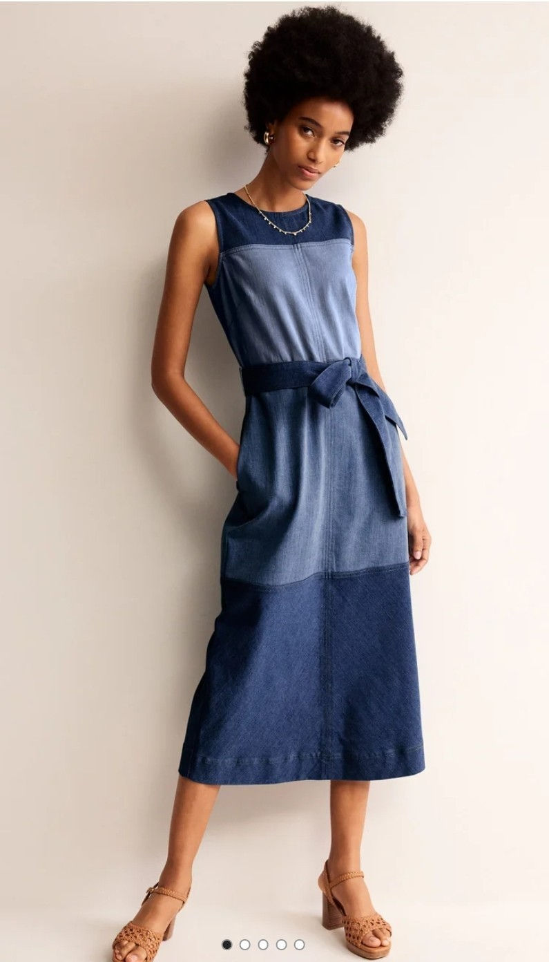 Boden Hotch Denim Midi Dress Hotched Denim RRP £135 D0954 UK 12R Preloved A5