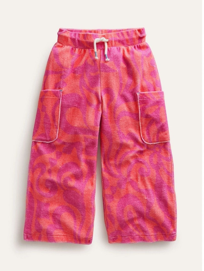 Mini Boden Girls Printed Towelling Cargo Trousers Pink 4 Years Brand New  G14