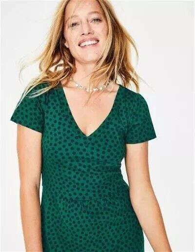 Thumbnail: Boden Penelope Jersey Dress Green Polka Dot J0334 Uk 14L Excellent Condition D24