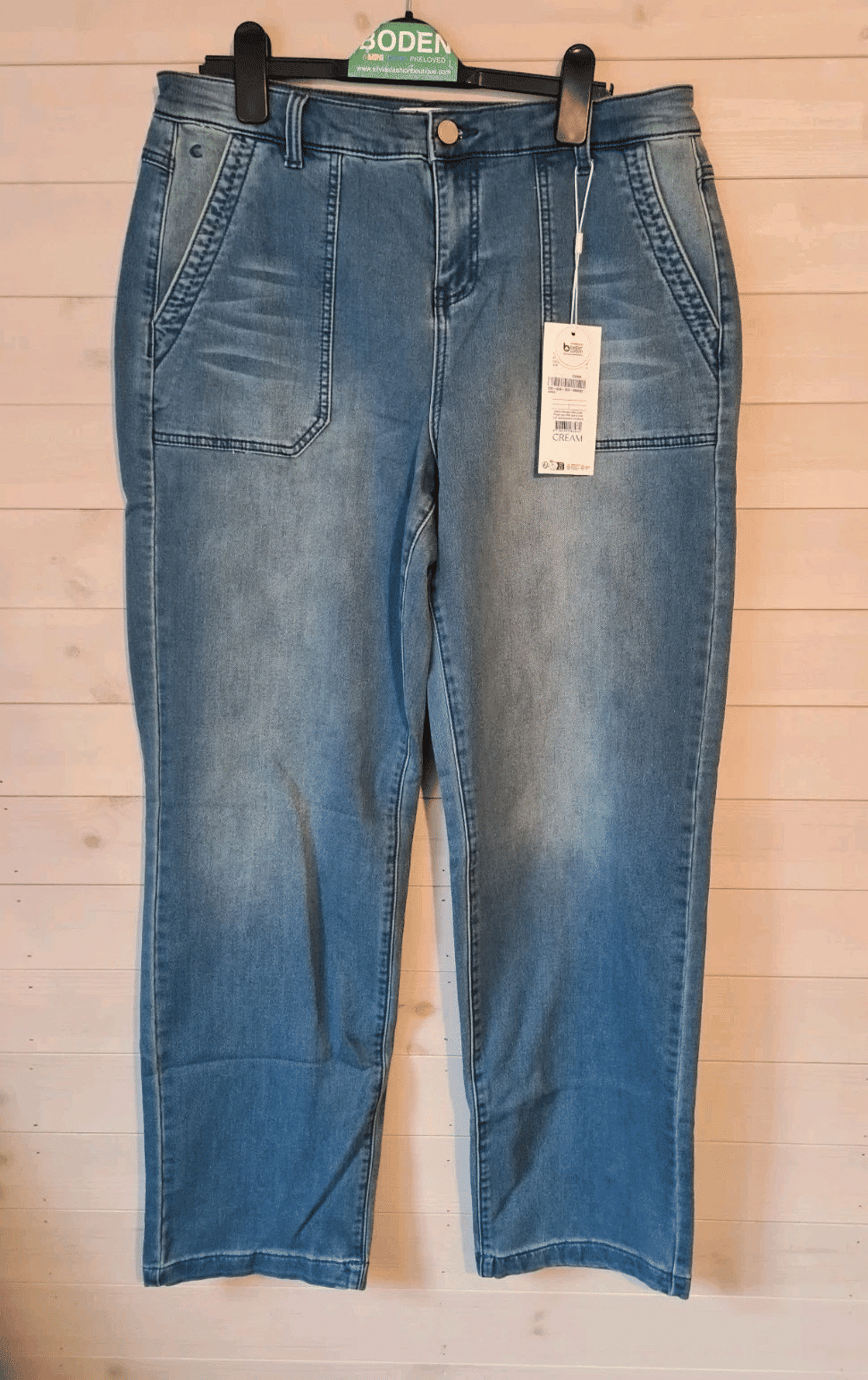 Thumbnail: Cream Stacia Straight Legs Regular Fit Jeans Blue Maine Size Large Brand New