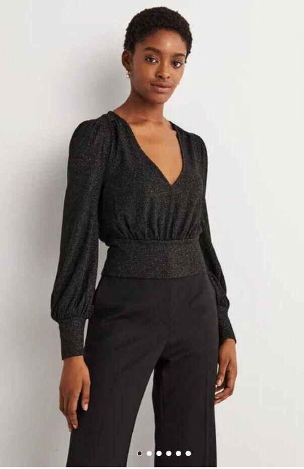 Boden Cropped Blouson Top BlackGold Sparkle Size Uk 6 Brand New T1222 J7