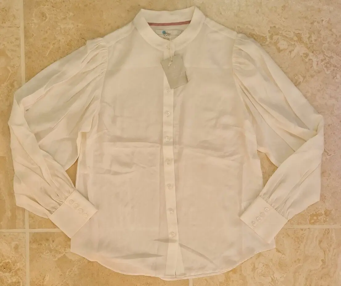 Boden Blouson Sleeve 100% Silk Blouse Career Top IVORY SIZE UK 8 W0185 BRAND NE