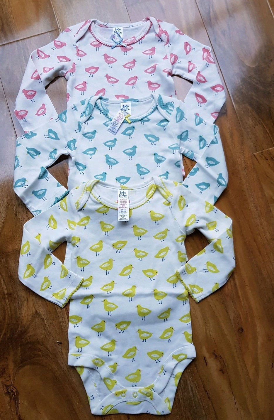 BODEN Baby Girls 3 Pack Bodysuit Birdie prints Newborn-24 mths 2-3 yrs BRAND NEW