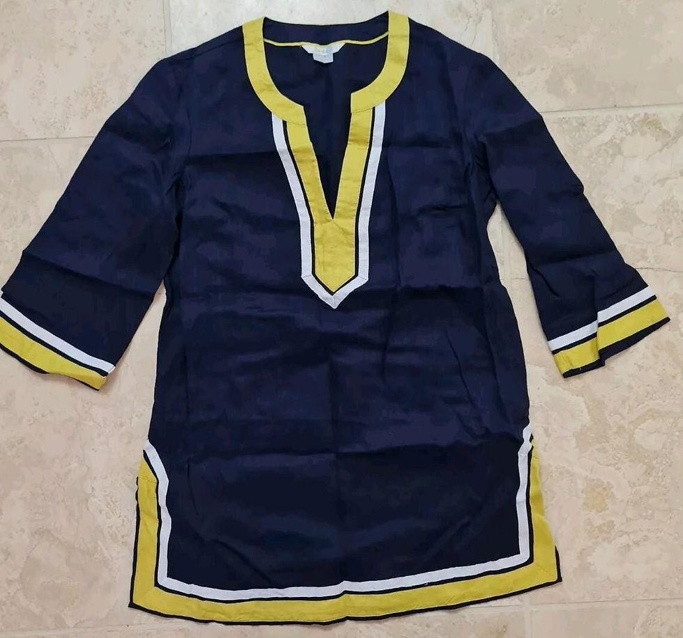 Thumbnail: Boden Linen Neck Detail Kaftan Tunic Top Navy Size Uk 10P Brand New D44