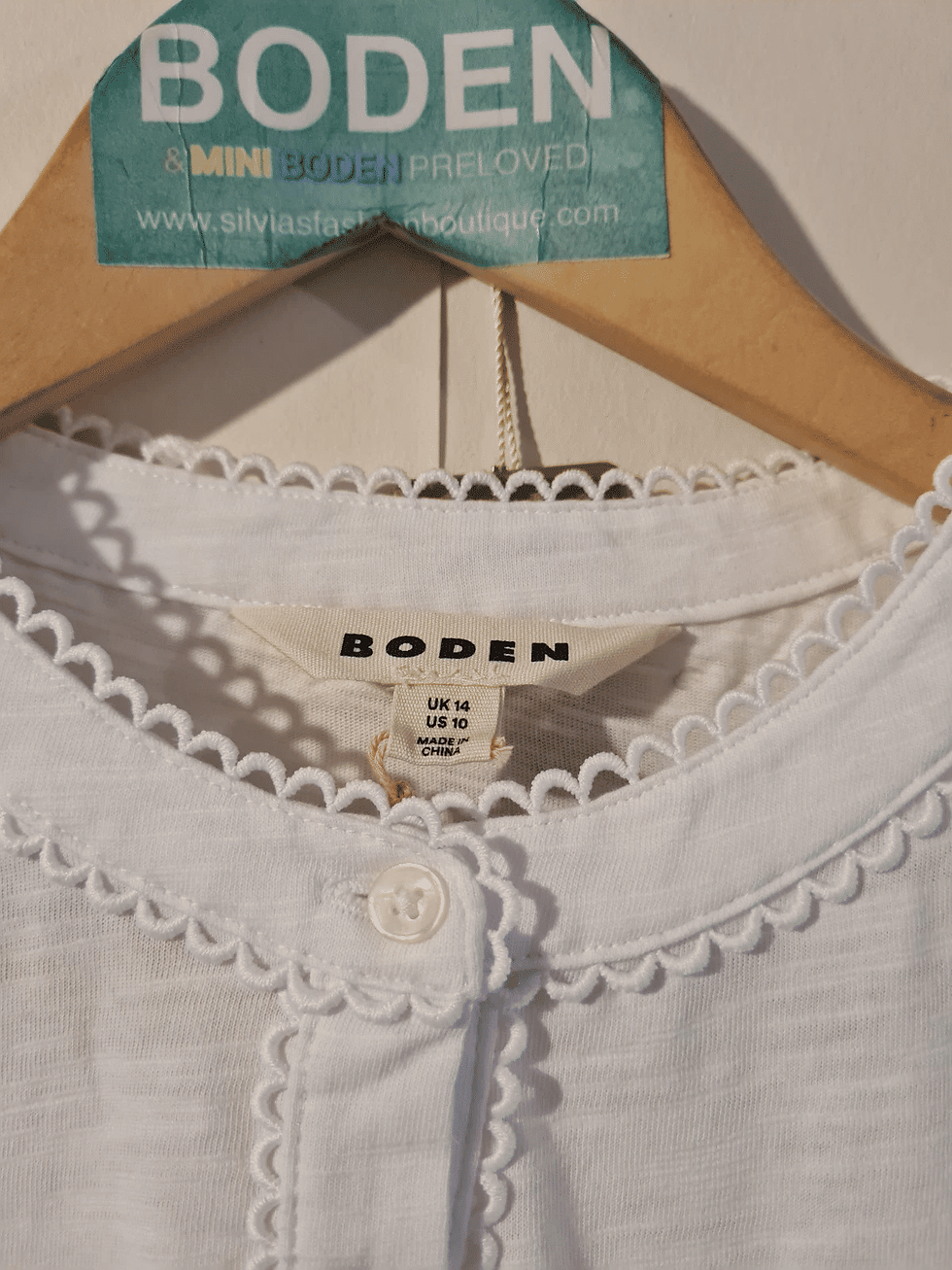 Thumbnail: BODEN Pintuck Puff Sleeve Henley Top White RRP £42 T1613 UK 14 Brand New A18