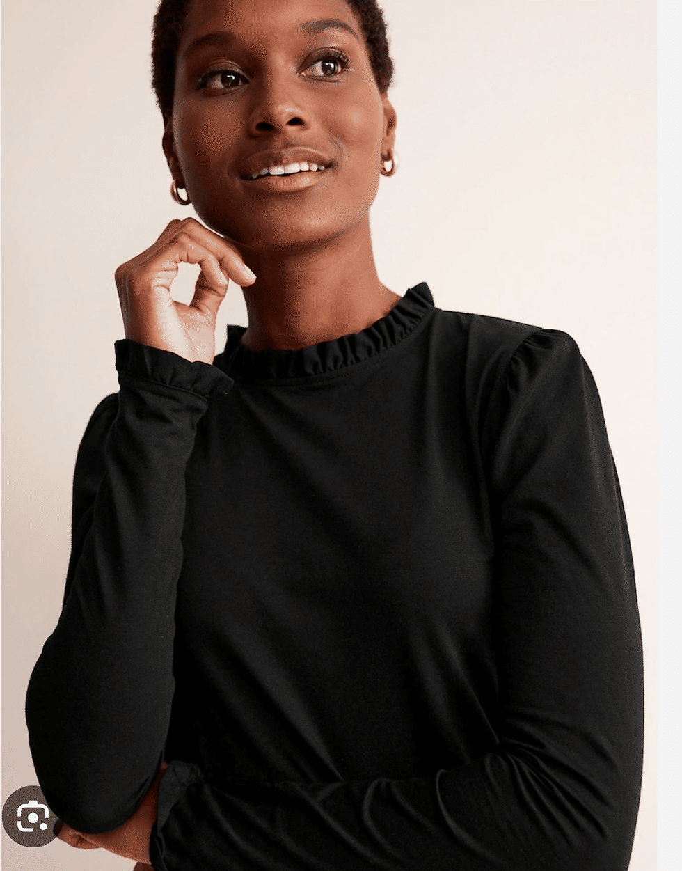 Thumbnail: BODEN Supersoft Frill Detail Top Black T1052 Size UK 18 Brand New A14