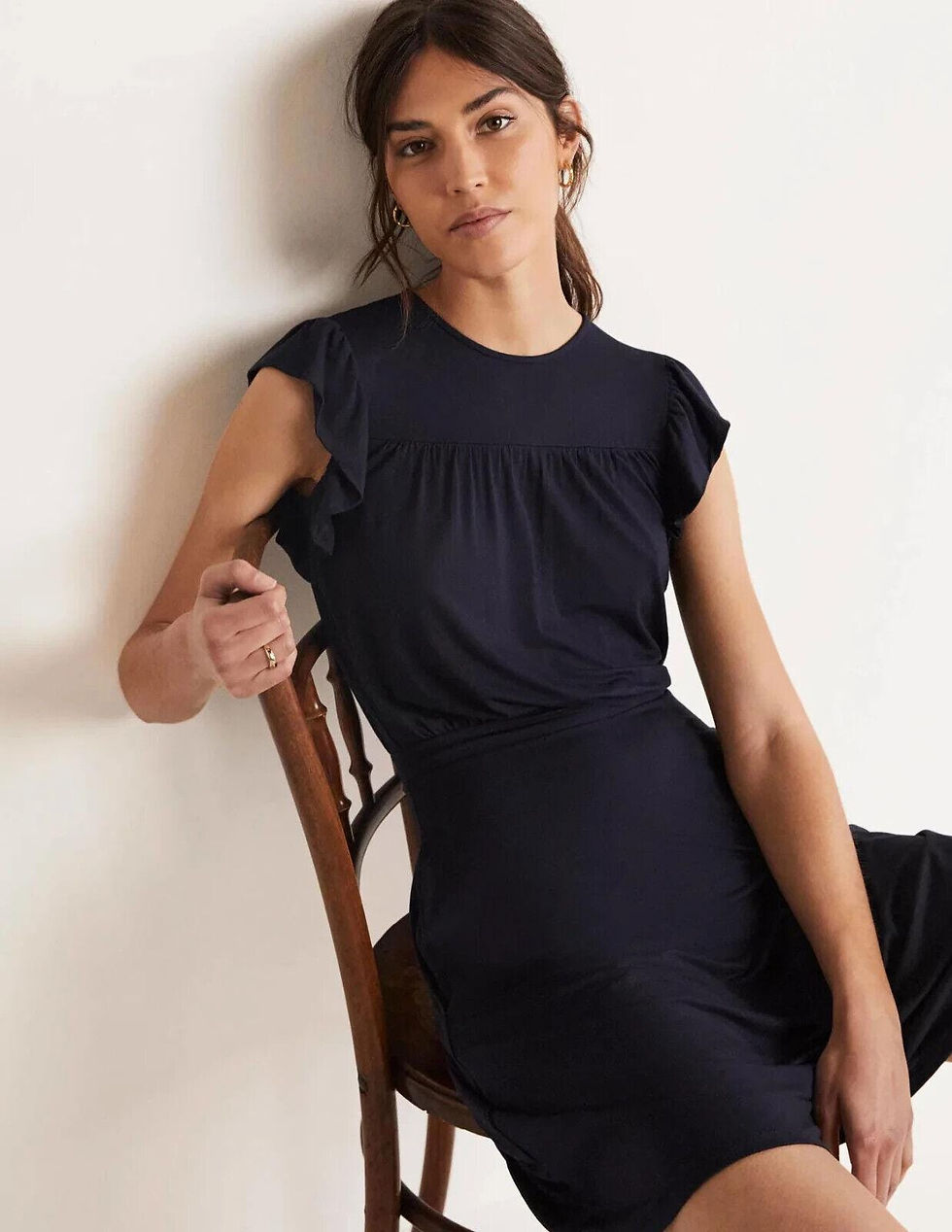 Thumbnail: Boden Ruffle Printed Mini Dress Navy Size Uk 10R Brand New D0325 D18
