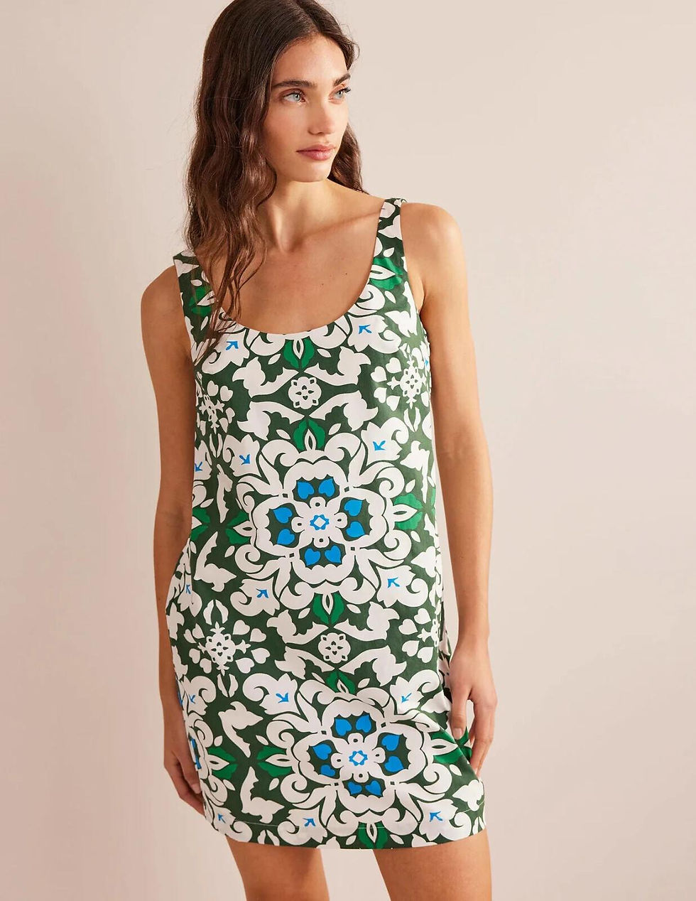 Thumbnail: BODEN Scoop Neck Shift Dress Trekking Green Opulent Pome D0656 UK 10L NEW D15
