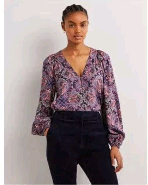 BODEN Placement Border Print Top Blouse RRP £120 SIZE UK 6 BRAND NEW SAMPLE T20