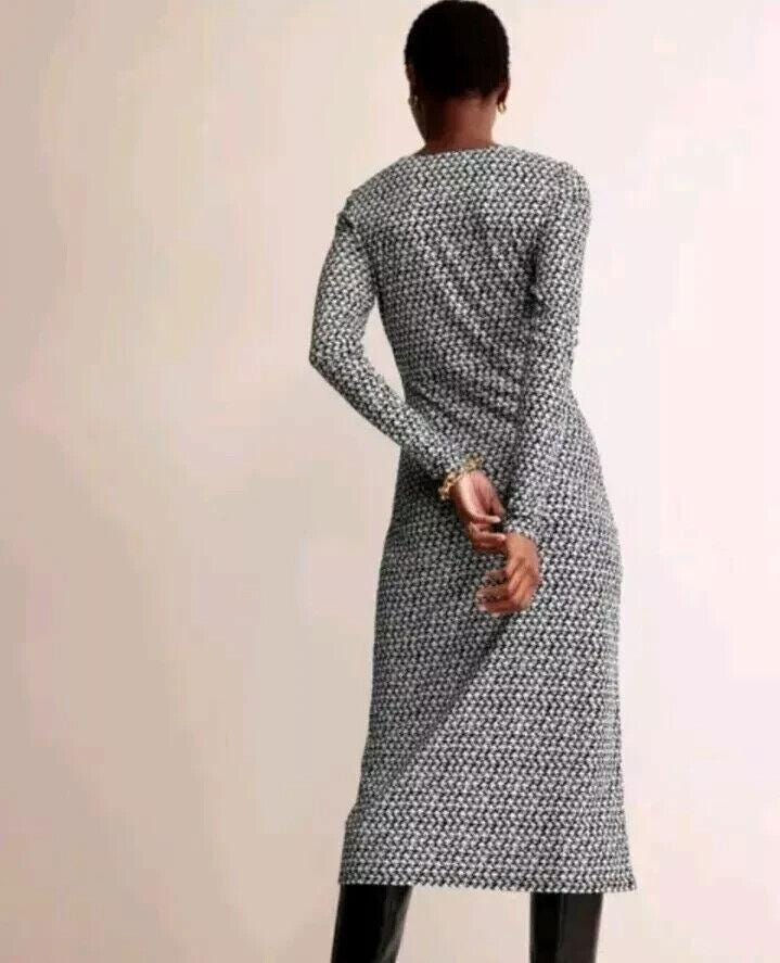 Thumbnail: Boden Empire Knot Midi Dress Black Lily Sprig Size Uk 8P D0766 Brand New D45
