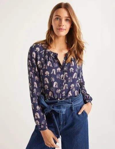 Boden Naomi Faces Print Blouse Chit Chat Navy UK 8L RRP £60 BRAND NEW SAMPLE T22