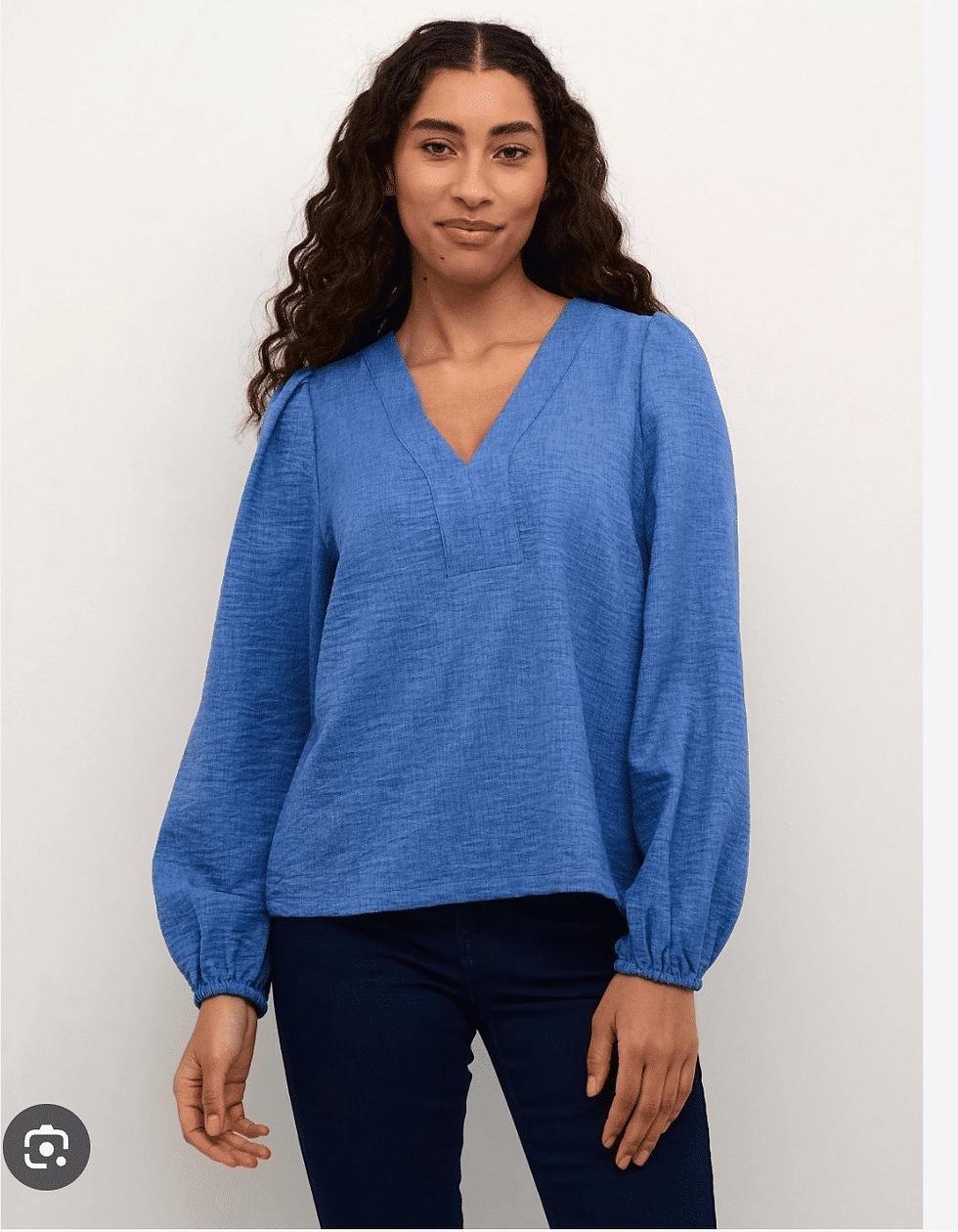 Thumbnail: KAFFE Elise V-Neck Blouse Denim Blue Size UK 12 Brand New